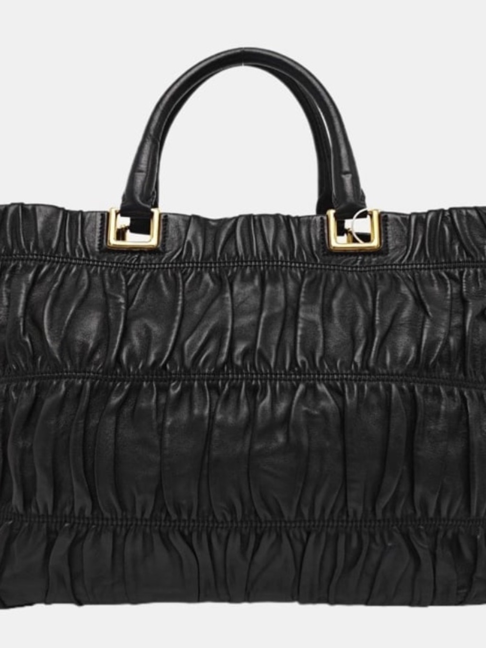 Prada⭐️Black Ruched Leather Tote with Gold-Tone Hardware. Vintage! - Picture 3 of 9